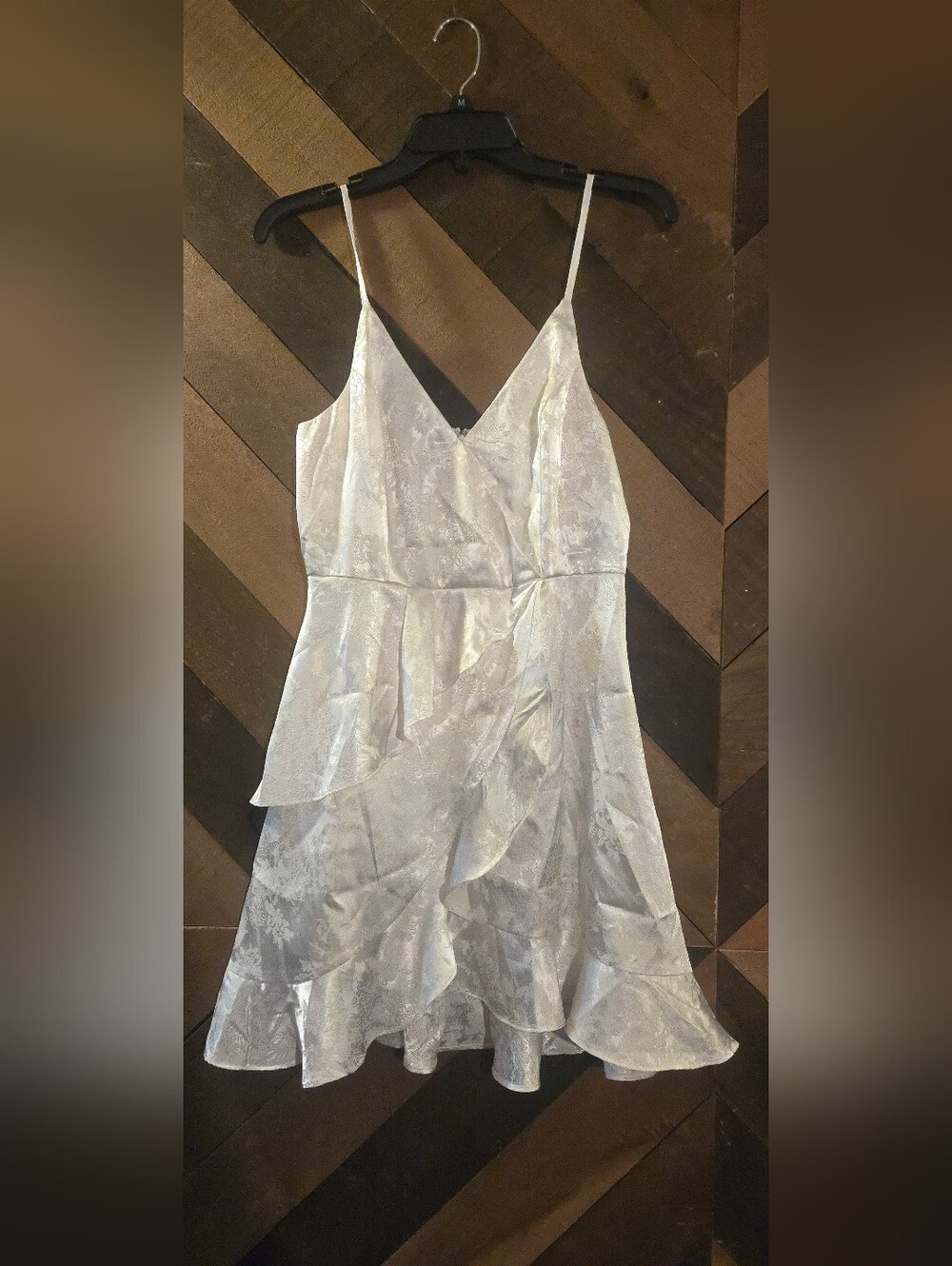 Altar'd State White Floral Satin Ruffle Slip Dress